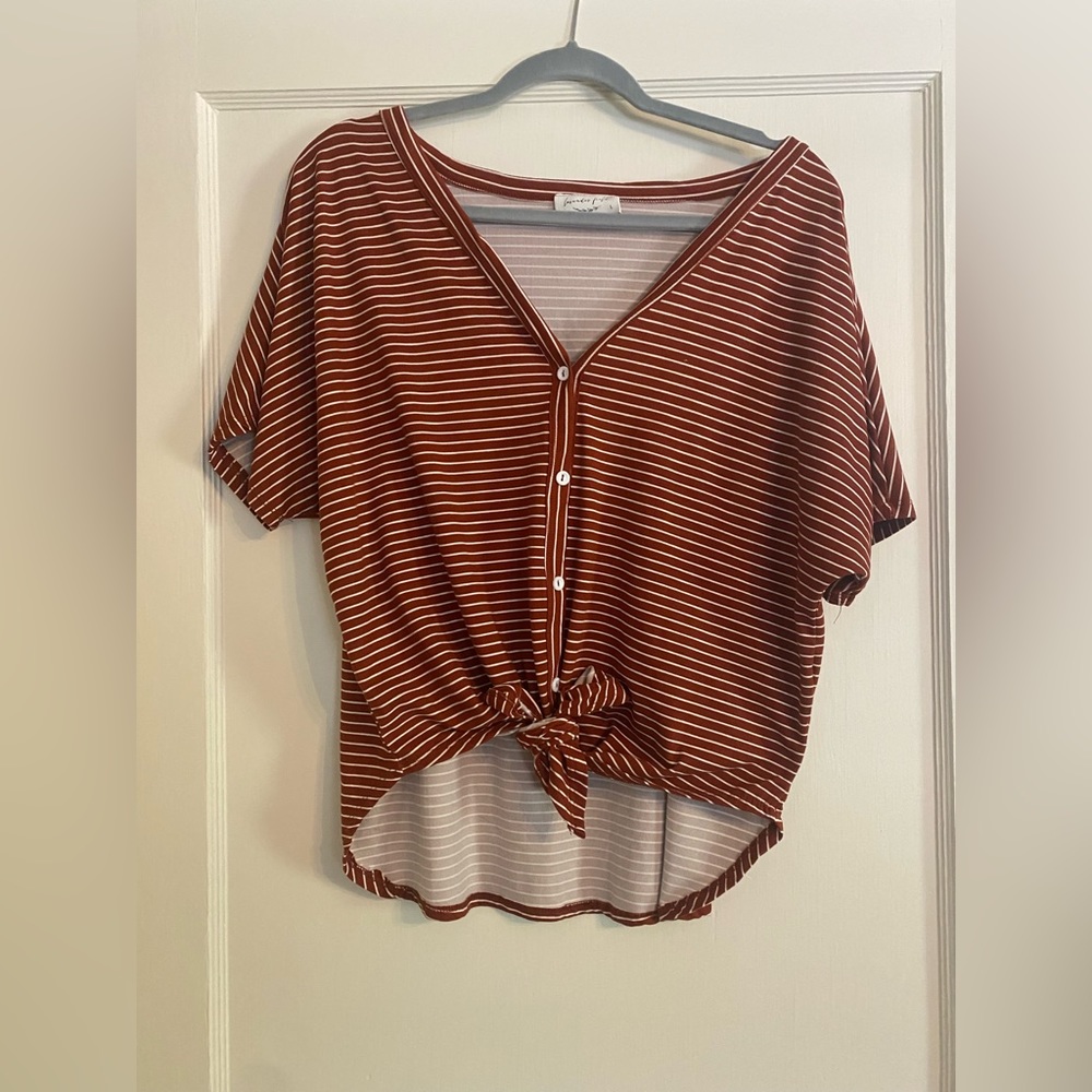 Lavender Field Striped Tie Front Top
